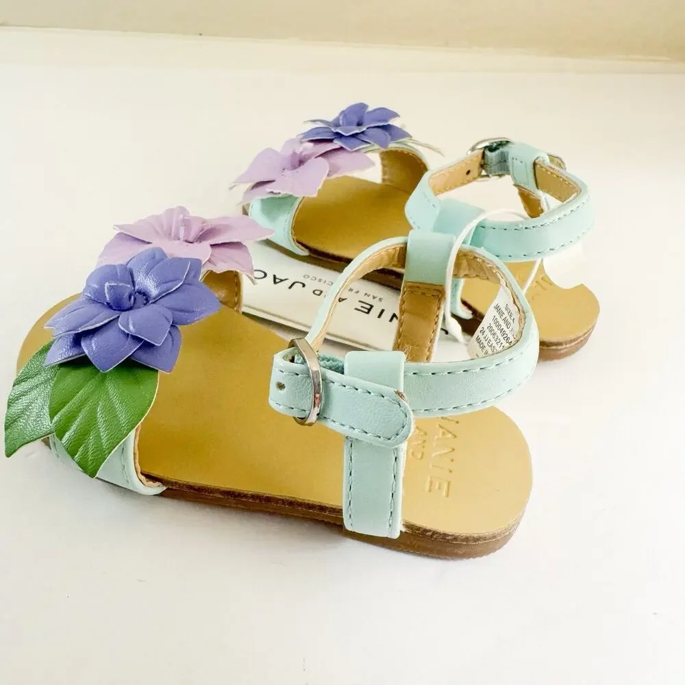 Janie And Jack Flower Sandal SIZE 4T Mint Floral‎ NWT